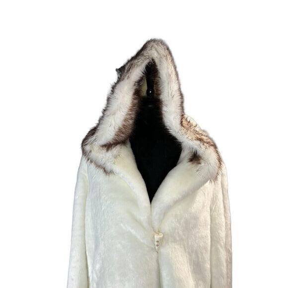 Hannah by Mar Lo White Faux Fur Hooded Coat Size Large - Picture 2 of 13